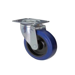 Ruota in gomma blu con supporto piastra rotante zincato