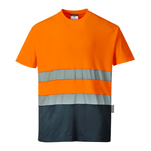 T-shirt in cotone comfort bicolore Portwest  - S173ONRL - Arancio-Navy